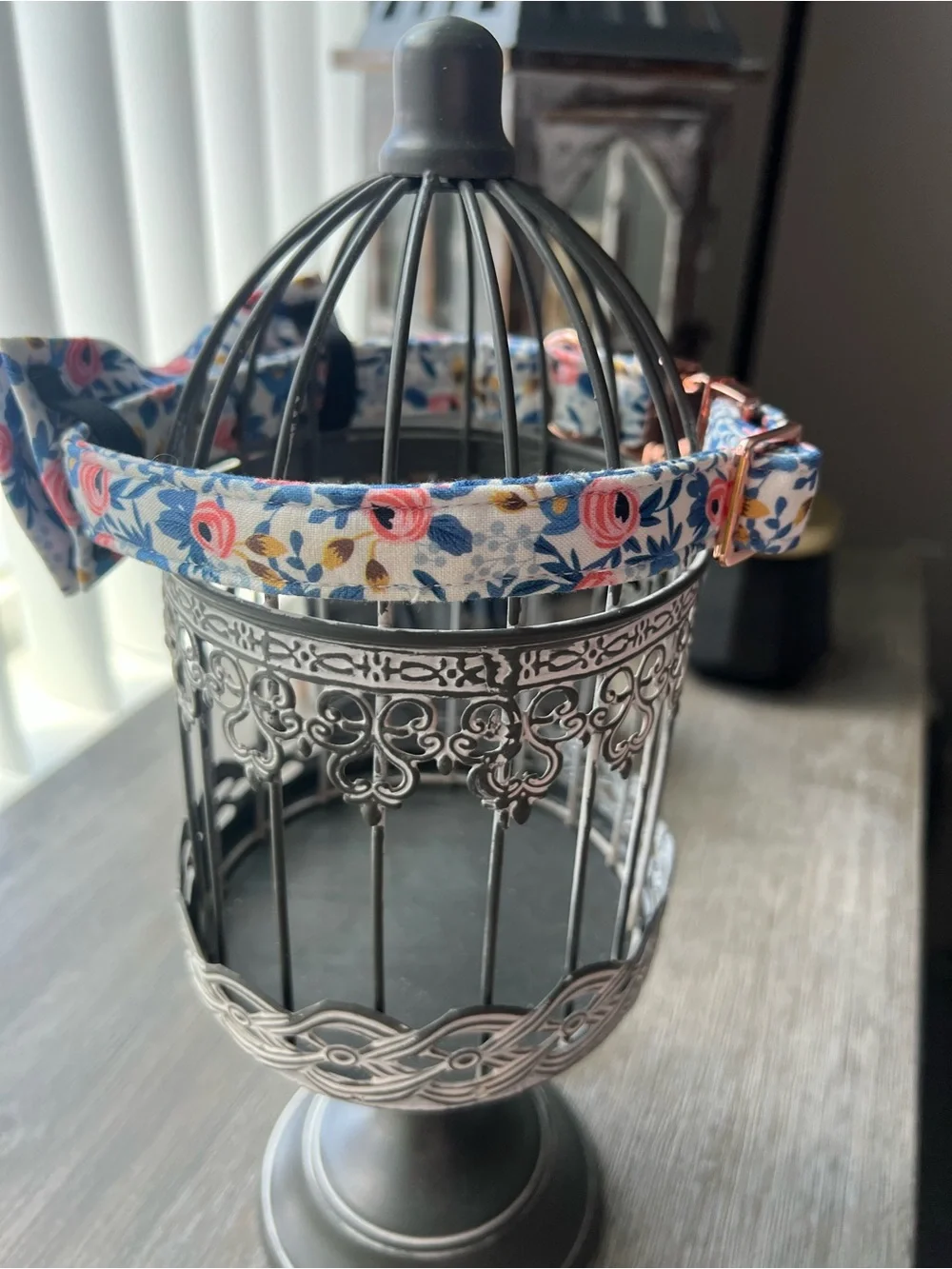 Unique Style Paws Floral Rose Gold Buckle Dog Collar - Blue & Pink